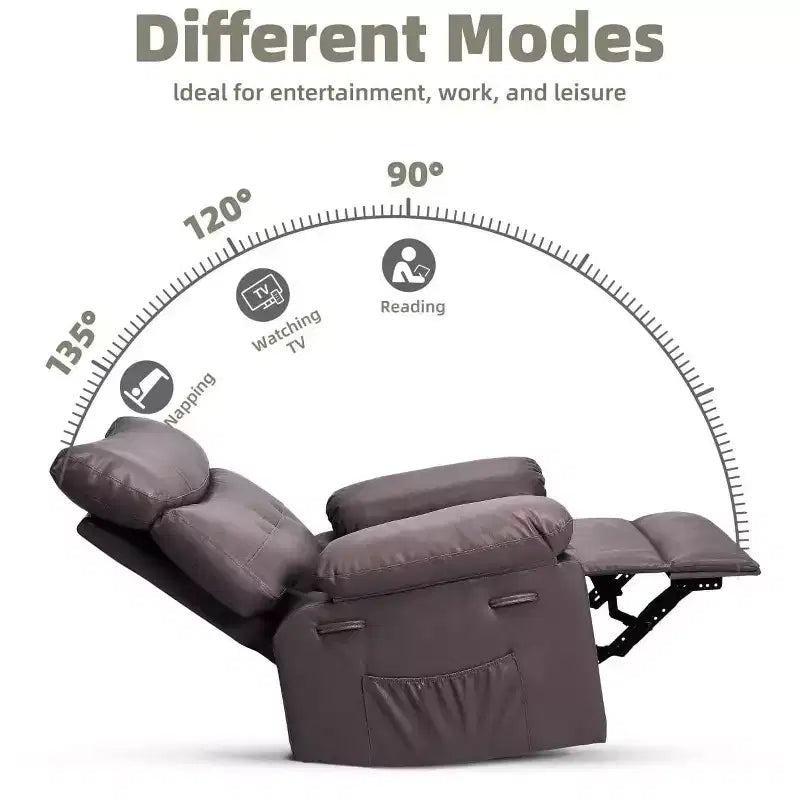 Fauteuil Inclinable Surdimensionné Chauffant et Massant, Pivotant à 360°, Bascule Manuelle