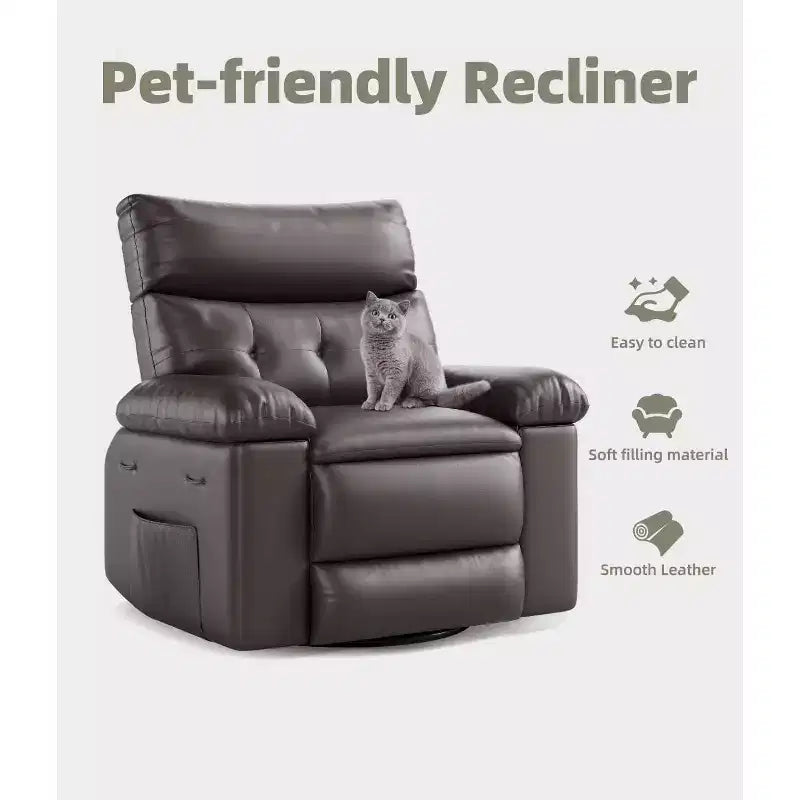 Fauteuil Inclinable Surdimensionné Chauffant et Massant, Pivotant à 360°, Bascule Manuelle
