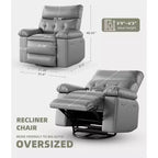 Fauteuil Inclinable Surdimensionné Chauffant et Massant, Pivotant à 360°, Bascule Manuelle