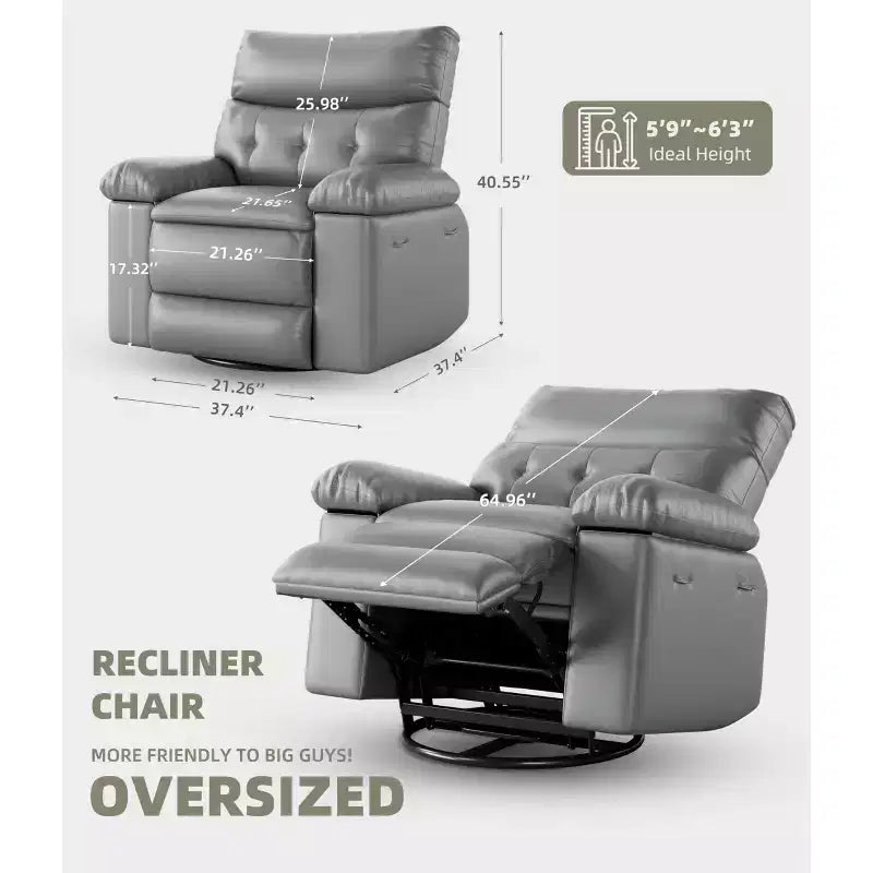 Fauteuil Inclinable Surdimensionné Chauffant et Massant, Pivotant à 360°, Bascule Manuelle