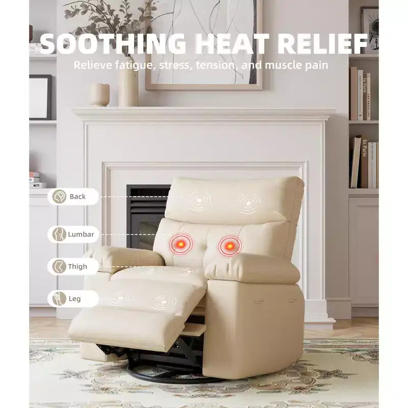 Fauteuil Inclinable Surdimensionné Chauffant et Massant, Pivotant à 360°, Bascule Manuelle