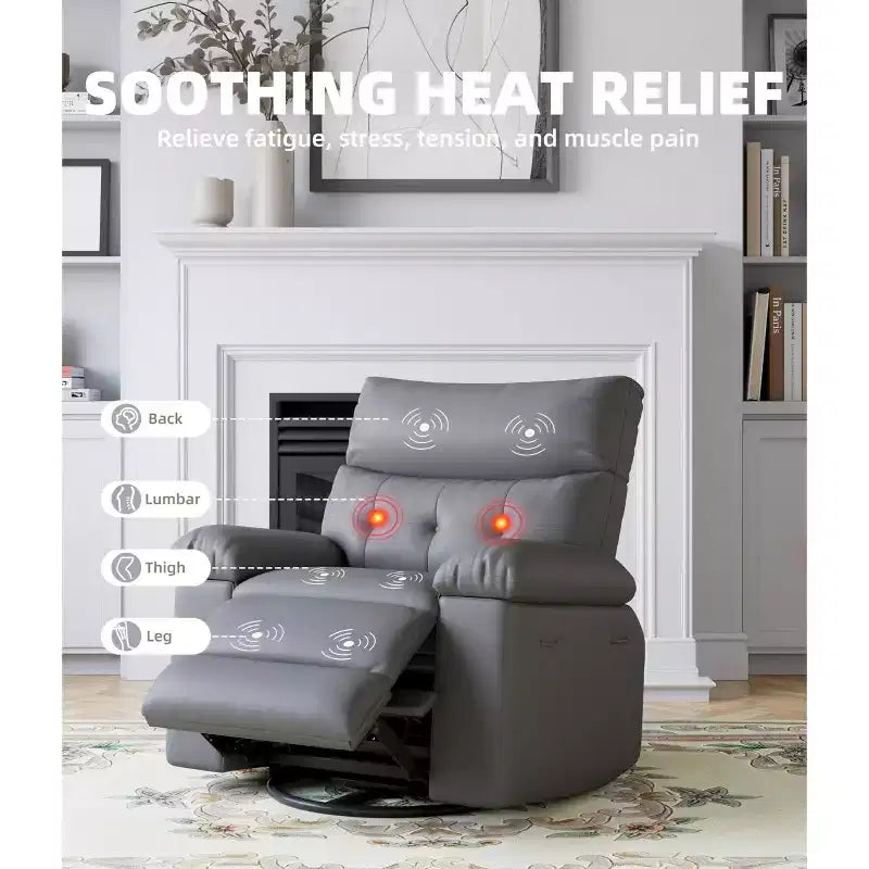 Fauteuil Inclinable Surdimensionné Chauffant et Massant, Pivotant à 360°, Bascule Manuelle