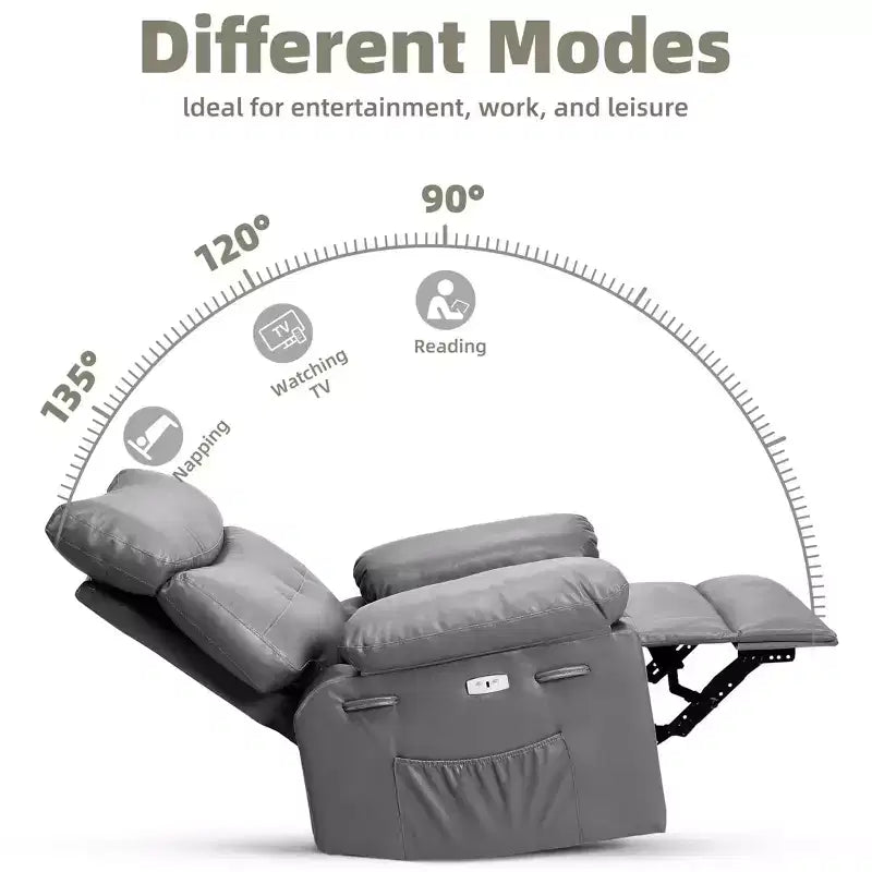 Fauteuil Inclinable Surdimensionné Chauffant et Massant, Pivotant à 360°, Bascule Manuelle