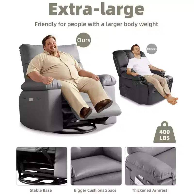 Fauteuil Inclinable Surdimensionné Chauffant et Massant, Pivotant à 360°, Bascule Manuelle
