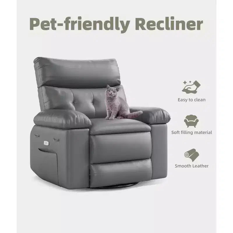 Fauteuil Inclinable Surdimensionné Chauffant et Massant, Pivotant à 360°, Bascule Manuelle