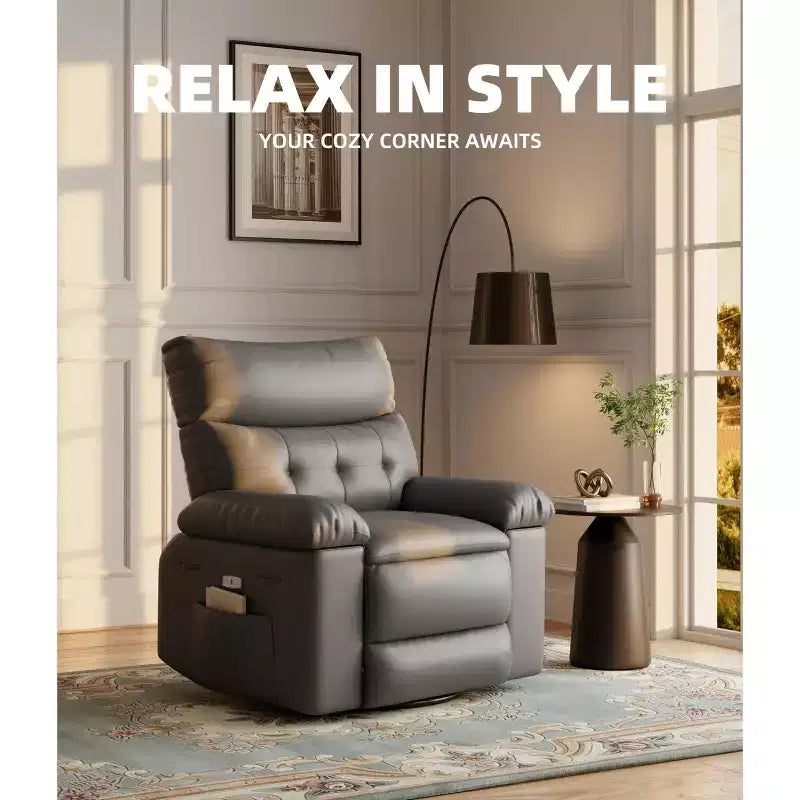 Fauteuil Inclinable Surdimensionné Chauffant et Massant, Pivotant à 360°, Bascule Manuelle