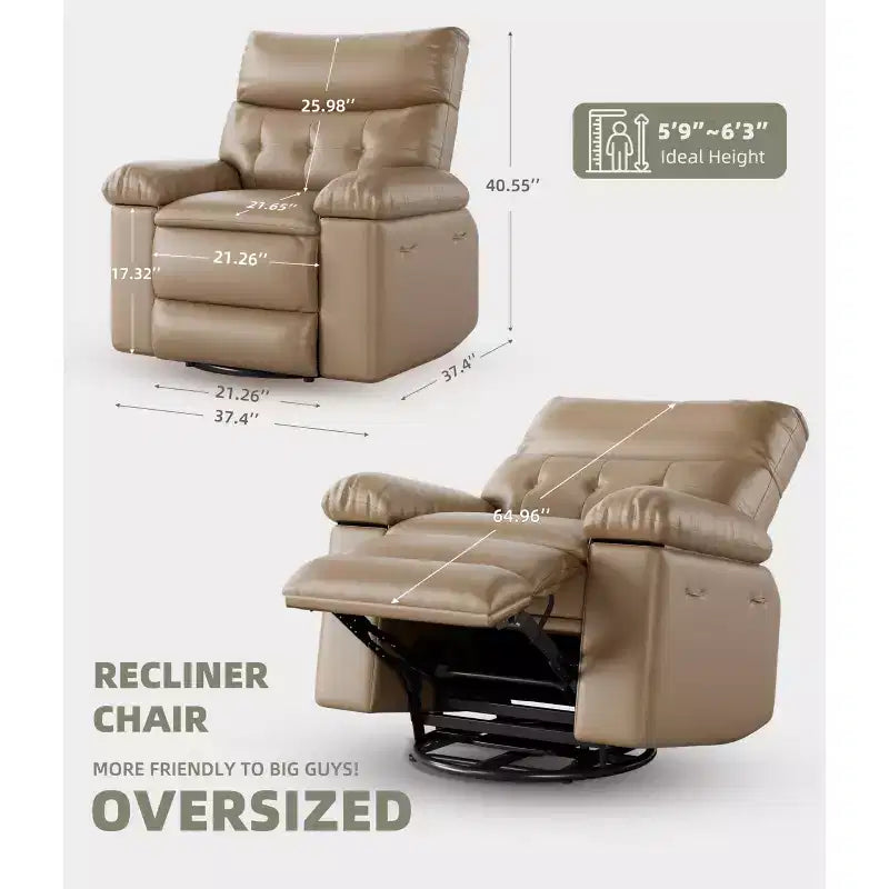 Fauteuil Inclinable Surdimensionné Chauffant et Massant, Pivotant à 360°, Bascule Manuelle