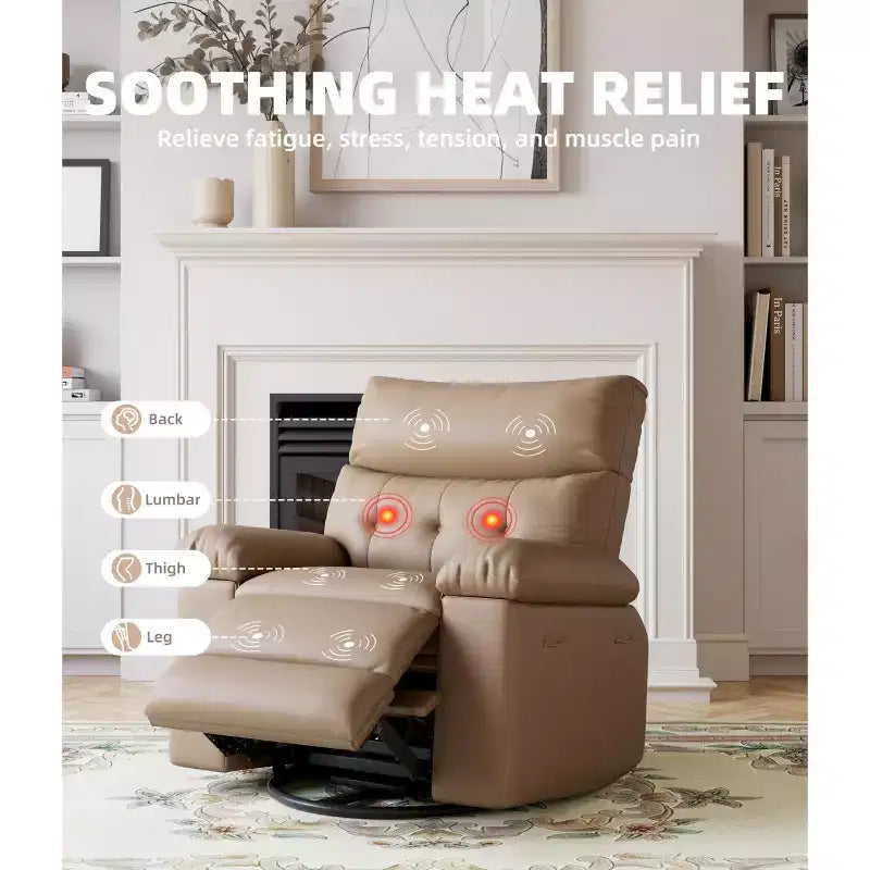 Fauteuil Inclinable Surdimensionné Chauffant et Massant, Pivotant à 360°, Bascule Manuelle