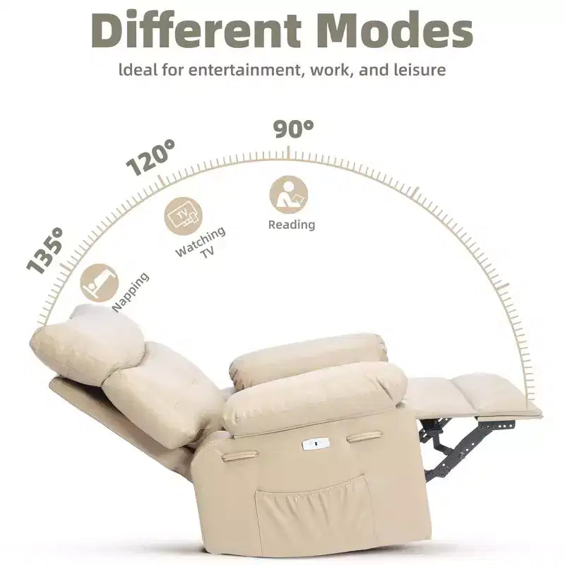Fauteuil Inclinable Surdimensionné Chauffant et Massant, Pivotant à 360°, Bascule Manuelle