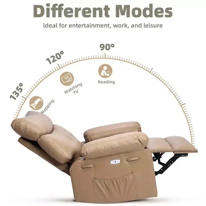 Fauteuil Inclinable Surdimensionné Chauffant et Massant, Pivotant à 360°, Bascule Manuelle