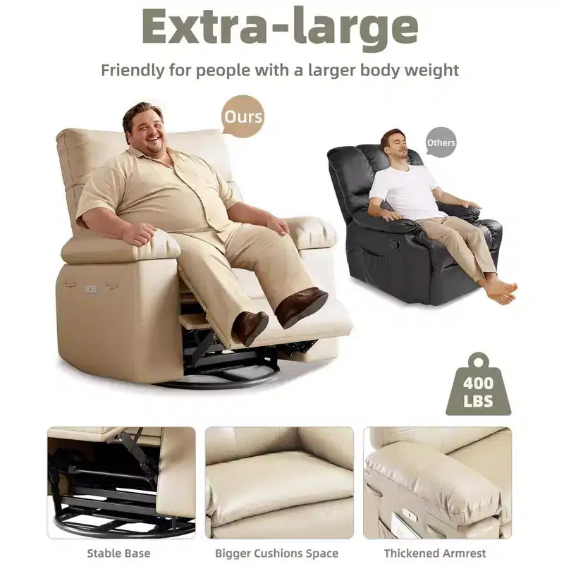 Fauteuil Inclinable Surdimensionné Chauffant et Massant, Pivotant à 360°, Bascule Manuelle