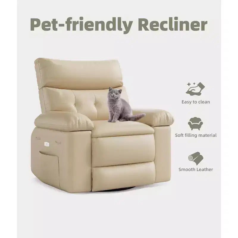 Fauteuil Inclinable Surdimensionné Chauffant et Massant, Pivotant à 360°, Bascule Manuelle