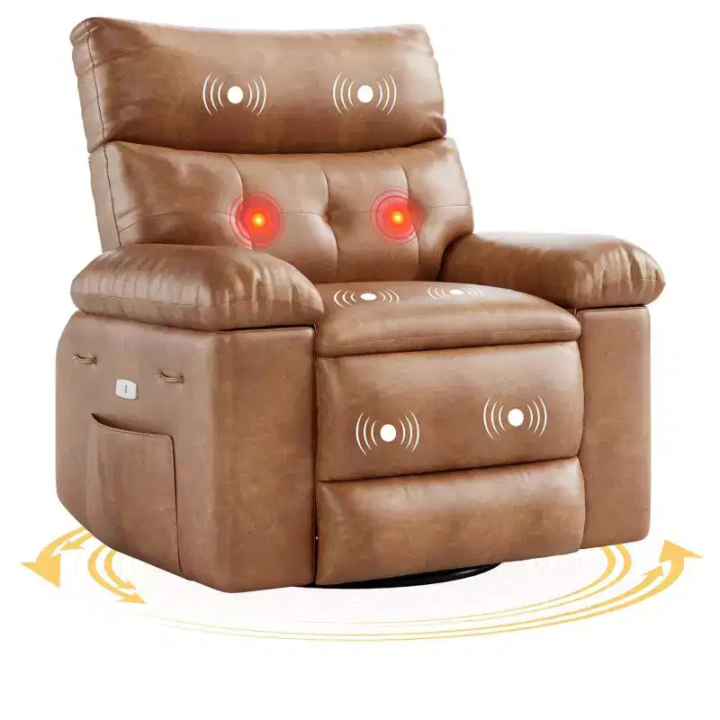 Fauteuil Inclinable Surdimensionné Chauffant et Massant, Pivotant à 360°, Bascule Manuelle