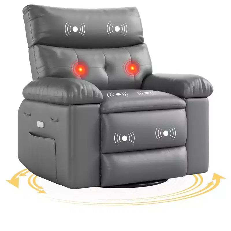 Fauteuil Inclinable Surdimensionné Chauffant et Massant, Pivotant à 360°, Bascule Manuelle