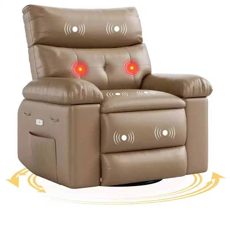 Fauteuil Inclinable Surdimensionné Chauffant et Massant, Pivotant à 360°, Bascule Manuelle