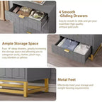 Commode moderne à 4 tiroirs avec poignées en métal doré pour chambre à coucher, salon, couloir, entrée