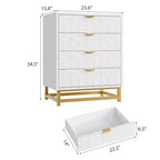 Commode moderne à 4 tiroirs avec poignées en métal doré pour chambre à coucher, salon, couloir, entrée