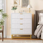 Commode moderne à 4 tiroirs avec poignées en métal doré pour chambre à coucher, salon, couloir, entrée