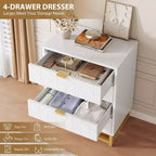 Commode moderne à 4 tiroirs avec poignées en métal doré pour chambre à coucher, salon, couloir, entrée