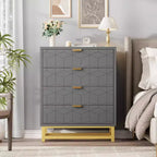 Commode moderne à 4 tiroirs avec poignées en métal doré pour chambre à coucher, salon, couloir, entrée