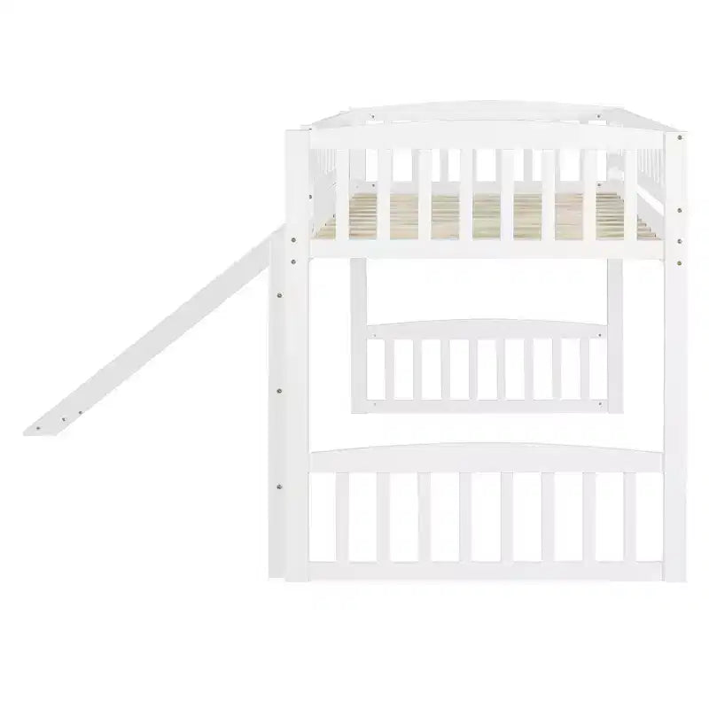 Lit bas superposé jumeau avec toboggan et échelle pour enfants, en bois blanc
