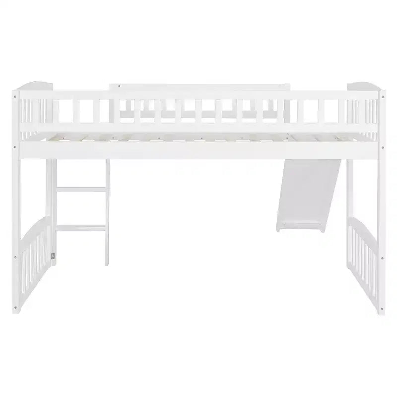 Lit bas superposé jumeau avec toboggan et échelle pour enfants, en bois blanc