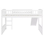 Lit bas superposé jumeau avec toboggan et échelle pour enfants, en bois blanc