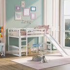 Lit bas superposé jumeau avec toboggan et échelle pour enfants, en bois blanc