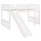 Lit bas superposé jumeau avec toboggan et échelle pour enfants, en bois blanc