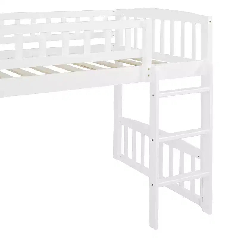 Lit bas superposé jumeau avec toboggan et échelle pour enfants, en bois blanc