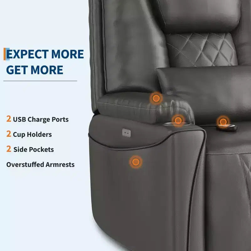 Fauteuil inclinable releveur électrique pour personnes âgées - 3 positions, ports USB, porte-gobelets, poches latérales