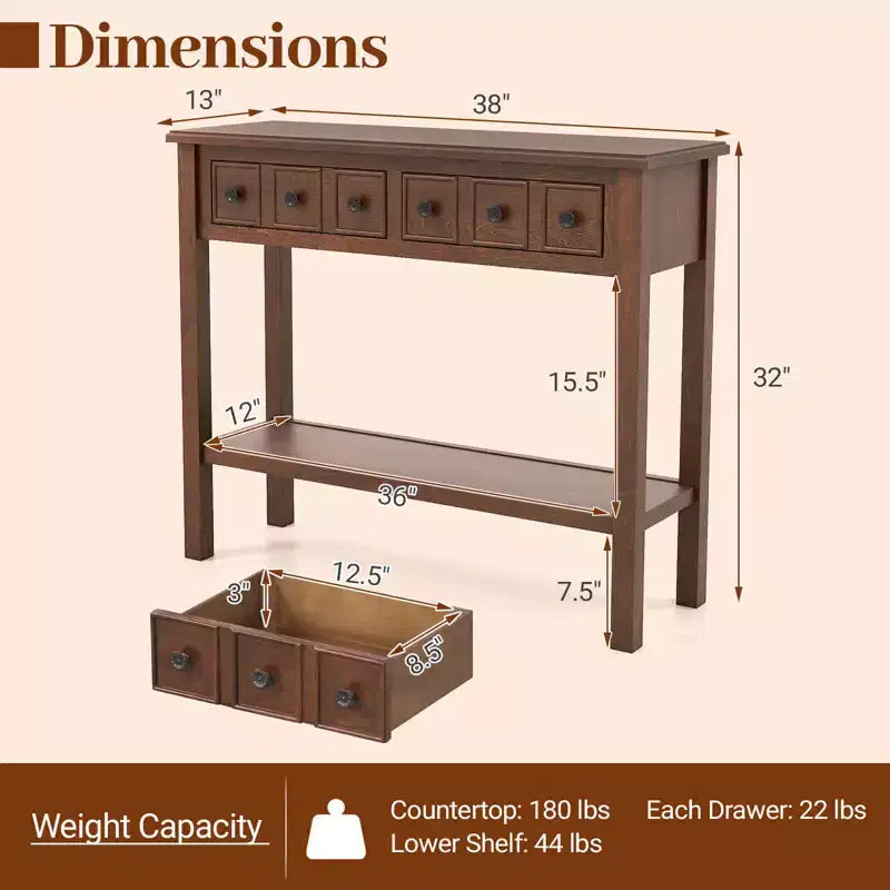 Console d'appoint étroite de 38" avec 2 tiroirs et étagère de rangement inférieure