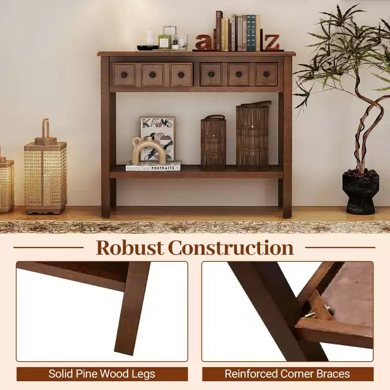 Console d'appoint étroite de 38" avec 2 tiroirs et étagère de rangement inférieure