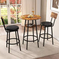 Ensemble table de bar ronde 3 pièces pour 2, petite table à manger avec rangement et 2 tabourets rembourrés, marron