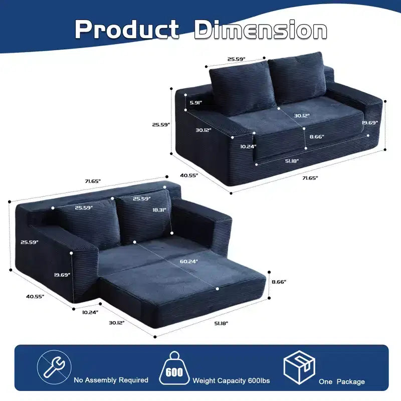 Canapé Loveseat avec coussin réversible, oreillers, canapé-lit profond, velours côtelé