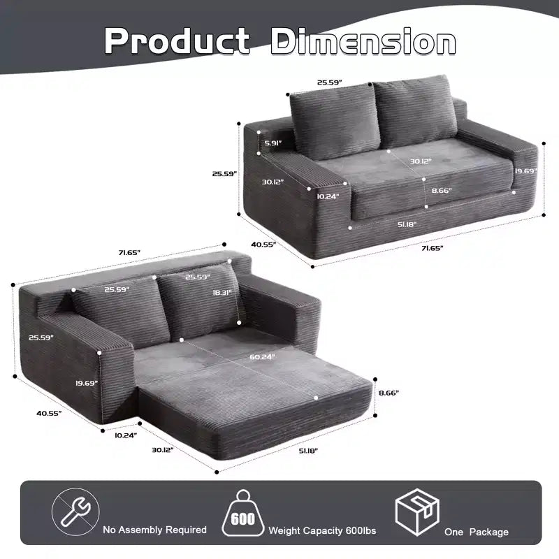 Canapé Loveseat avec coussin réversible, oreillers, canapé-lit profond, velours côtelé