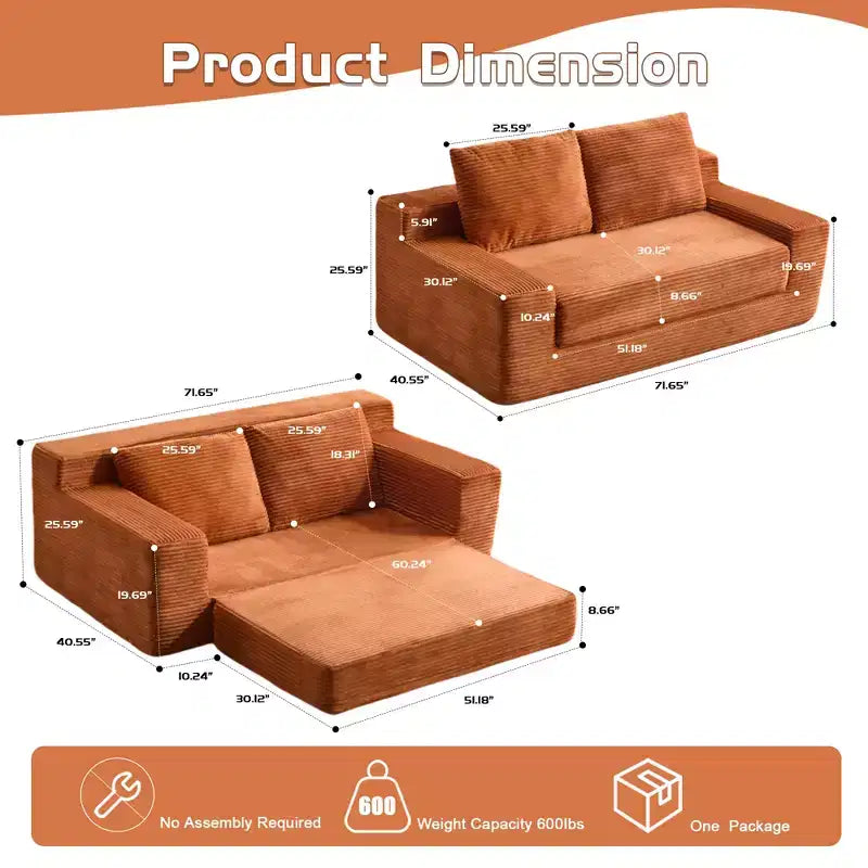 Canapé Loveseat avec coussin réversible, oreillers, canapé-lit profond, velours côtelé