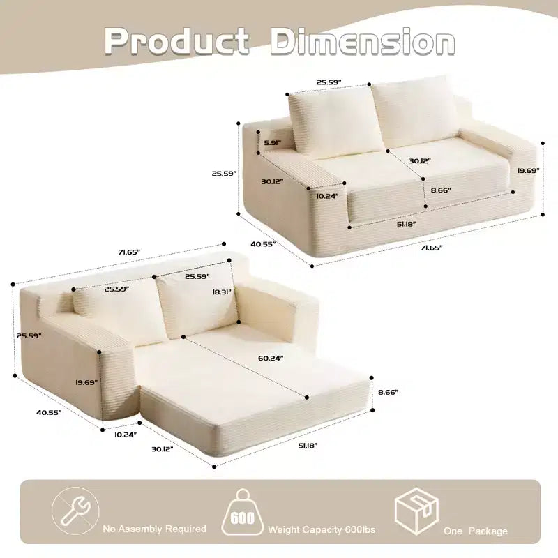 Canapé Loveseat avec coussin réversible, oreillers, canapé-lit profond, velours côtelé