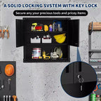 Armoire murale robuste | Rangement suspendu en acier avec étagères et serrure | Organiseur antirouille pour garage, atelier, entrepôt - Noir