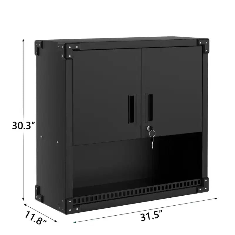 Armoire murale robuste | Rangement suspendu en acier avec étagères et serrure | Organiseur antirouille pour garage, atelier, entrepôt - Noir