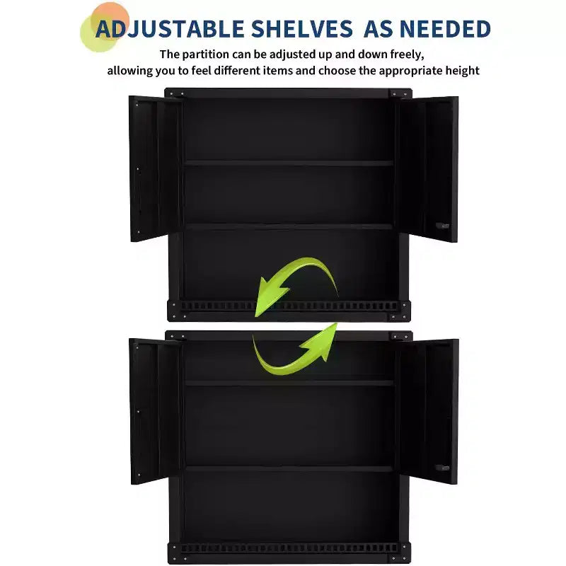 Armoire murale robuste | Rangement suspendu en acier avec étagères et serrure | Organiseur antirouille pour garage, atelier, entrepôt - Noir