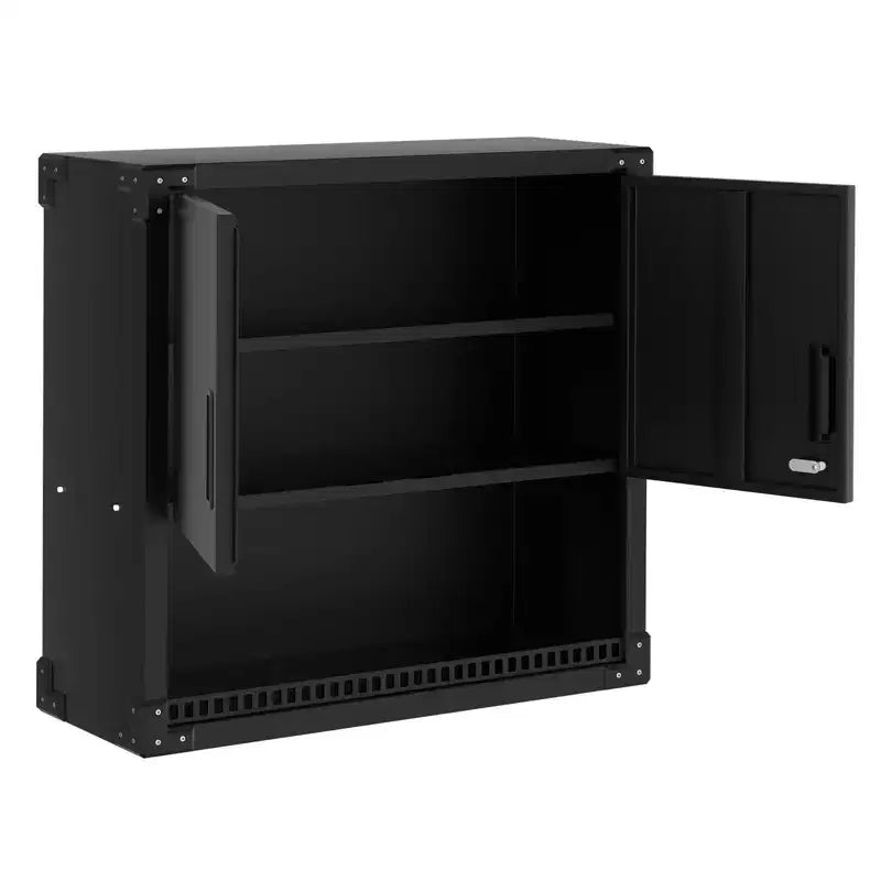 Armoire murale robuste | Rangement suspendu en acier avec étagères et serrure | Organiseur antirouille pour garage, atelier, entrepôt - Noir
