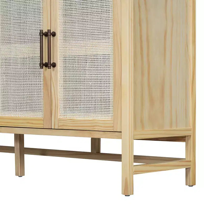 Bahut de salle à manger avec 4 portes décoratives en rotin, meuble de rangement pour entrée et salle à manger