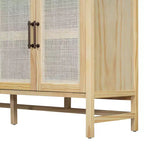 Bahut de salle à manger avec 4 portes décoratives en rotin, meuble de rangement pour entrée et salle à manger