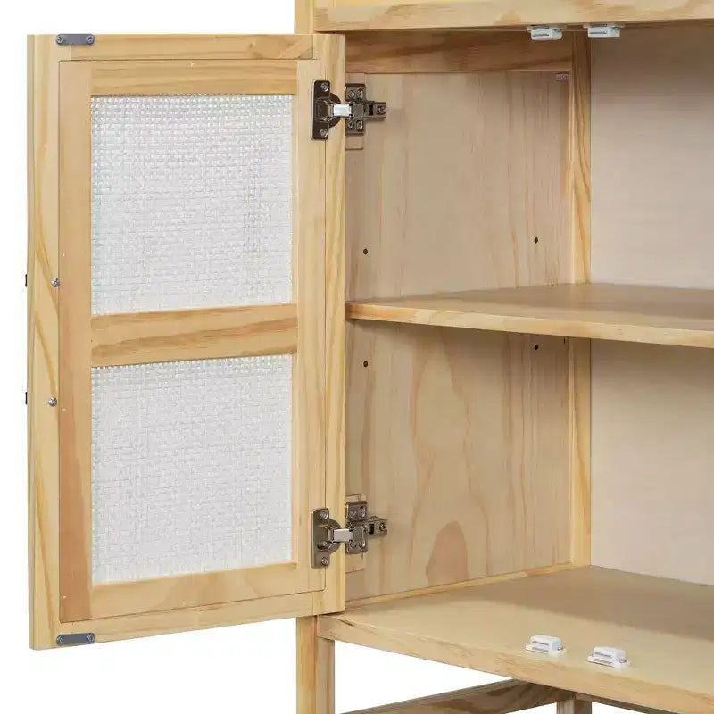 Bahut de salle à manger avec 4 portes décoratives en rotin, meuble de rangement pour entrée et salle à manger