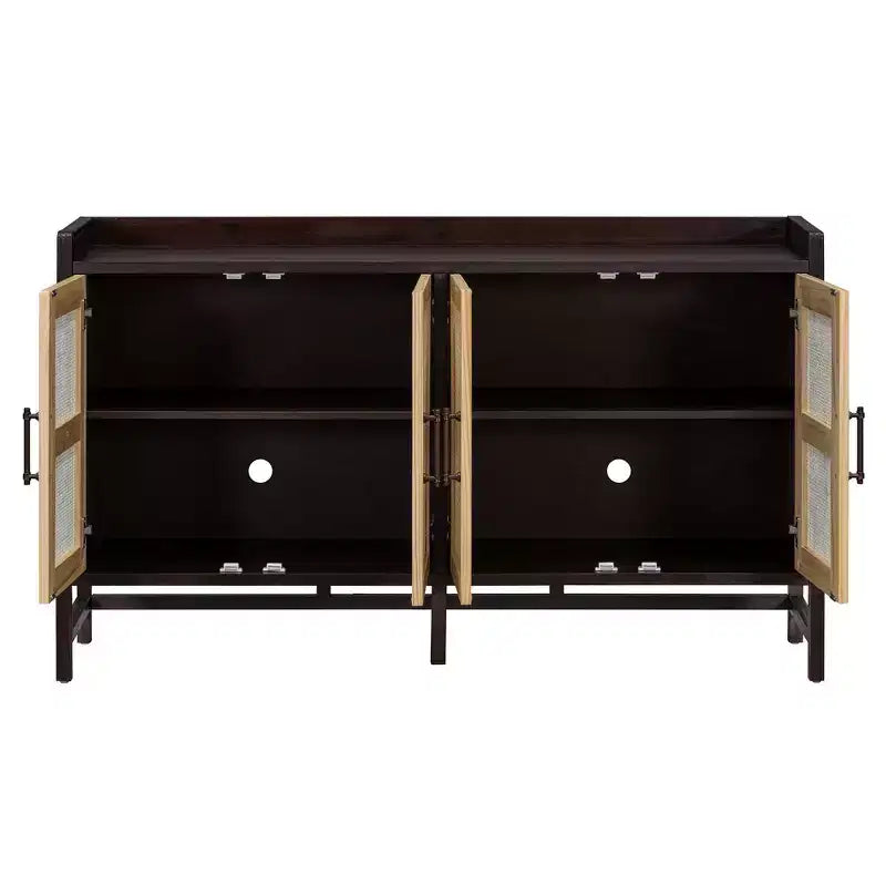 Bahut de salle à manger avec 4 portes décoratives en rotin, meuble de rangement pour entrée et salle à manger