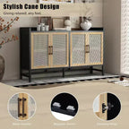 Bahut de salle à manger avec 4 portes décoratives en rotin, meuble de rangement pour entrée et salle à manger