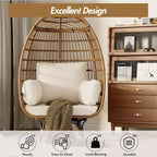 Grand fauteuil œuf rotatif à 360° - Fauteuil de jardin rotatif en rotin avec structure en acier et 4 coussins pour le patio, le salon et plus encore