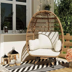 Grand fauteuil œuf rotatif à 360° - Fauteuil de jardin rotatif en rotin avec structure en acier et 4 coussins pour le patio, le salon et plus encore