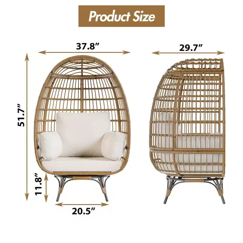 Grand fauteuil œuf rotatif à 360° - Fauteuil de jardin rotatif en rotin avec structure en acier et 4 coussins pour le patio, le salon et plus encore